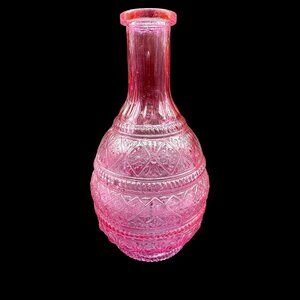 Pink Pressed Glass Decorative Vase Bottle Decanter Molded
